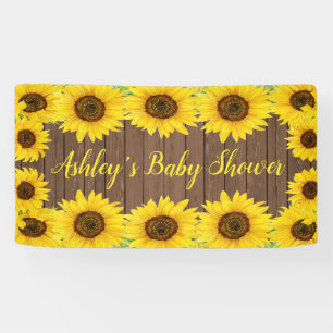 Zonnebloemen Baby Shower Achtergrond Rustieke Hout Spandoek
