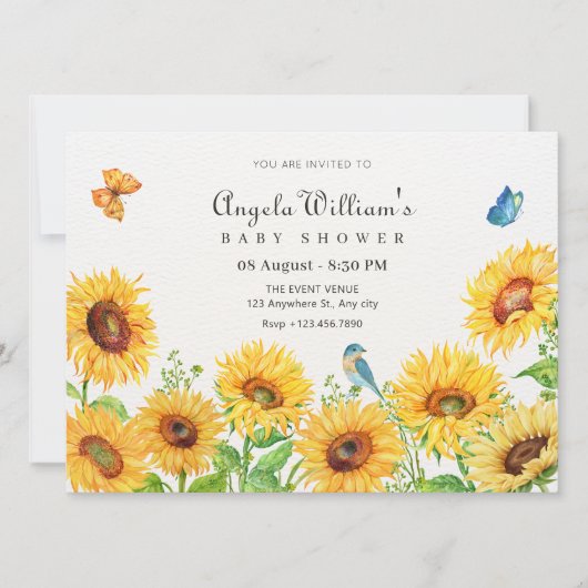 Zonnebloemen baby shower kaart (Voorkant)