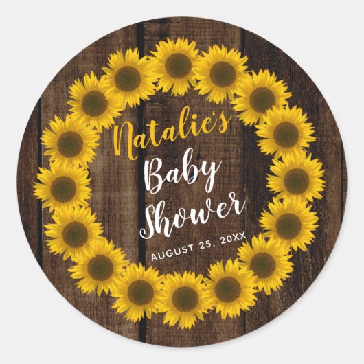 Zonnebloemen, Baby shower met schouderwand Ronde Sticker (Voorkant)