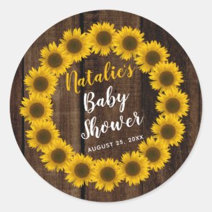 Zonnebloemen, Baby shower met schouderwand Ronde Sticker