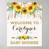 Zonnebloemen Baby shower Rustic Boho Welkom Poster (Voorkant)