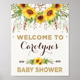 Zonnebloemen Baby shower Rustic Boho Welkom Poster