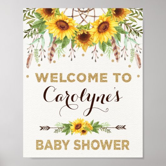 Zonnebloemen Baby shower Rustic Boho Welkom Poster (Voorkant)