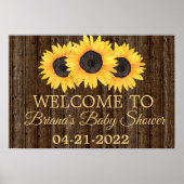 Zonnebloemen Baby shower Rustisch Welkomstbord Poster (Voorkant)