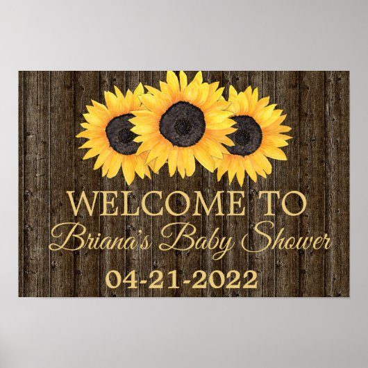 Zonnebloemen Baby shower Rustisch Welkomstbord Poster (Voorkant)
