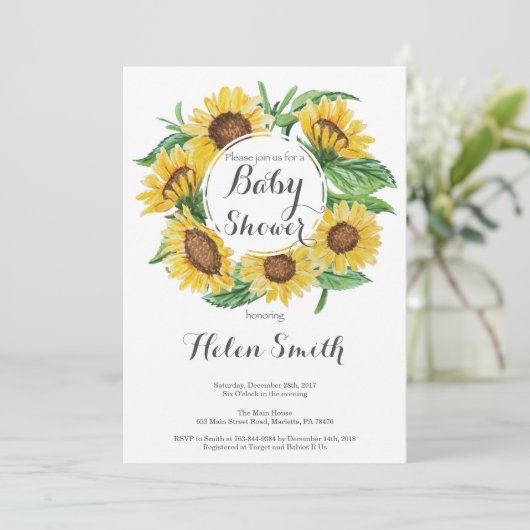 Zonnebloemen Baby shower uitnodiging (Staand voorkant)