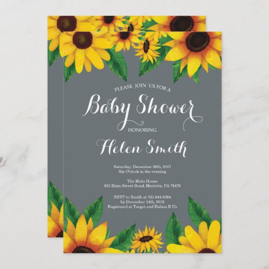 Zonnebloemen Baby shower Uitnodiging (Voorkant / Achterkant)
