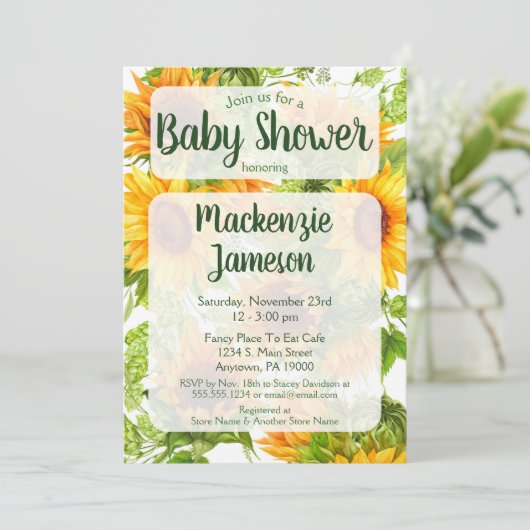 Zonnebloemen Baby shower Uitnodiging Genderneutraa (Staand voorkant)