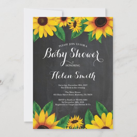 Zonnebloemen Baby shower Uitnodigingskarton Kaart (Voorkant)