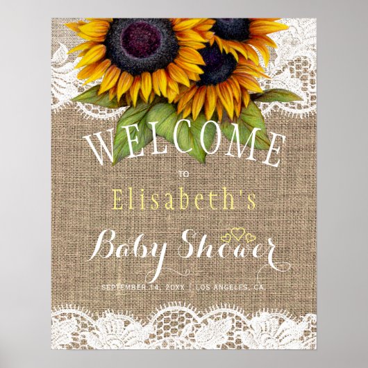 Zonnebloemen, baby shower van de herfst en van de  poster (Voorkant)