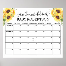 Zonnebloemen Baby shower Vervaldatum kalender Poster