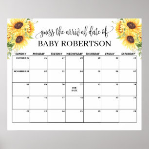Zonnebloemen Baby shower Vervaldatum kalender Poster