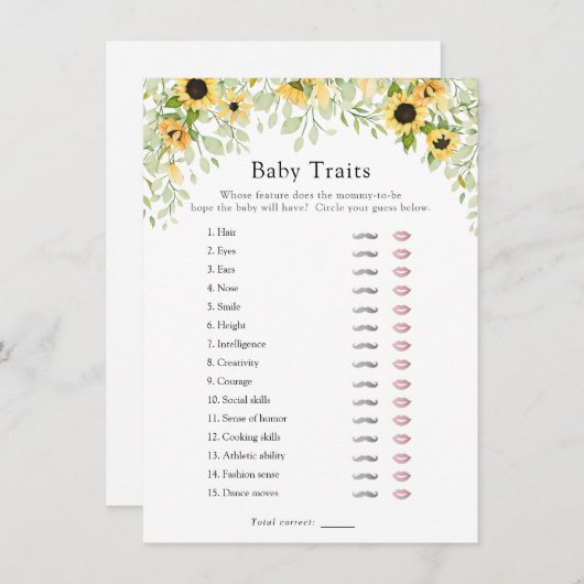 Zonnebloemen Baby Traits Shower Game Invitation Kaart (Voorkant / Achterkant)