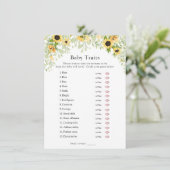 Zonnebloemen Baby Traits Shower Game Invitation Kaart (Staand voorkant)