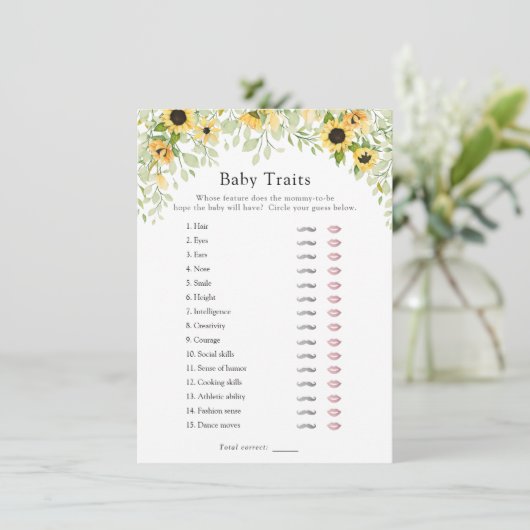 Zonnebloemen Baby Traits Shower Game Invitation Kaart (Staand voorkant)