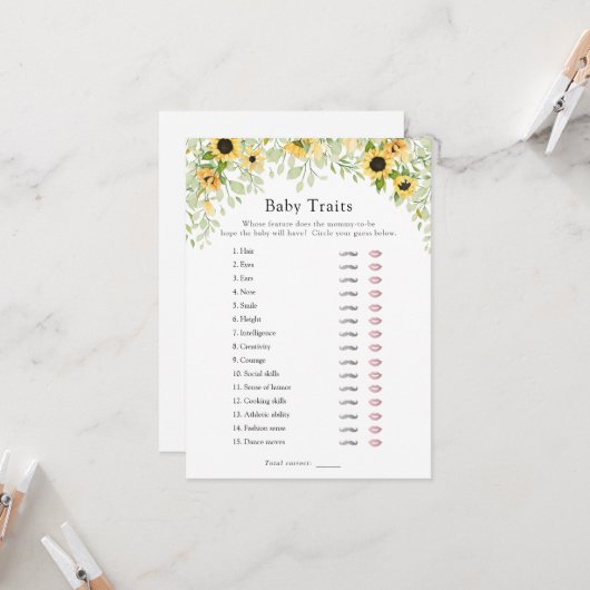 Zonnebloemen Baby Traits Shower Game Invitation Kaart (Voorkant / Achterkant in situ)