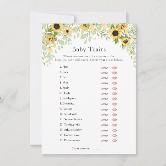 Zonnebloemen Baby Traits Shower Game Invitation Kaart (Voorkant)