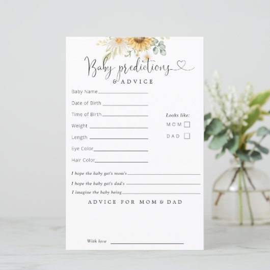 Zonnebloemen Baby Voordicatie Advice Kaart (Staand voorkant)