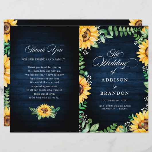 Zonnebloemen Babyblauw marineverbindingsprogramma (Voorkant / Achterkant)