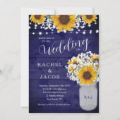 Zonnebloemen Baby's adem Navy Jar Lights Bruiloft Kaart (Voorkant)