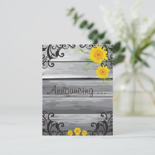 Zonnebloemen Barn Hout Collectie Trouwkaart Aankon Aankondiging (Staand voorkant)