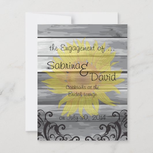 Zonnebloemen Barn Hout Collectie Trouwkaart Aankon Aankondiging (Achterkant)