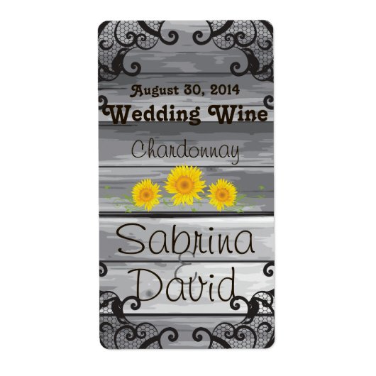 Zonnebloemen Barn Wood Collectie Wedding Wine Labe Etiket (Voorkant)