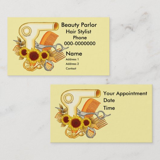 Zonnebloemen Beauticien Afsprakenkaartje (Voorkant / Achterkant)