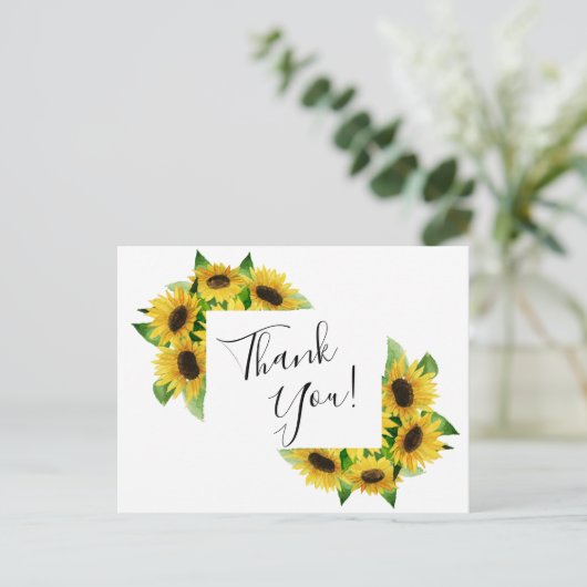 Zonnebloemen bedankje briefkaart (Staand voorkant)