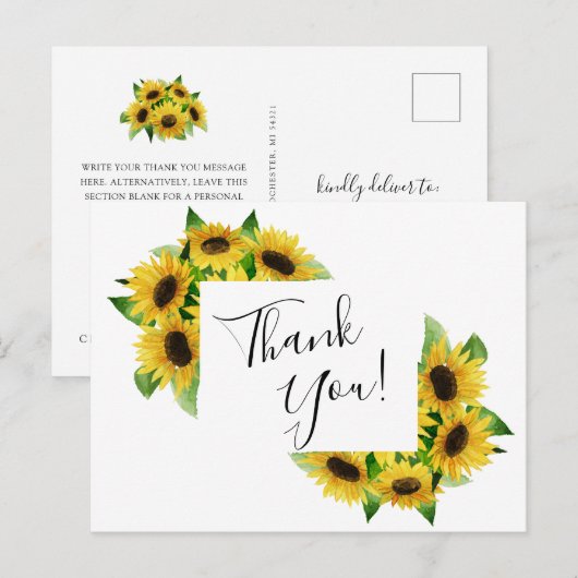 Zonnebloemen bedankje briefkaart (Voorkant / Achterkant)