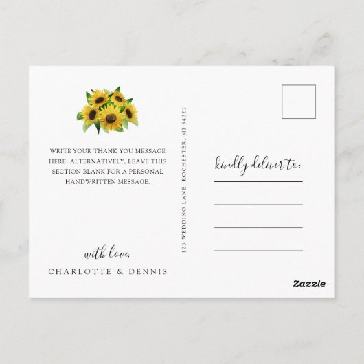 Zonnebloemen bedankje briefkaart (Achterkant)