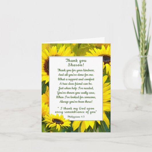 Zonnebloemen Bedankt Christelijke Vriend Kaart (Voorkant)