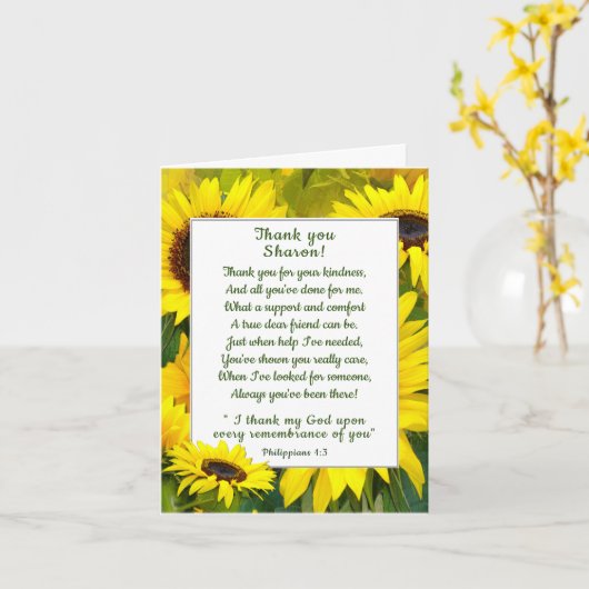 Zonnebloemen Bedankt Christelijke Vriend Kaart (Gele Bloem)