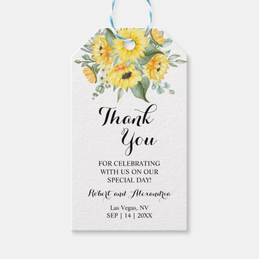 Zonnebloemen Bedankt voor het huwelijk. Cadeaulabel (Voorkant)