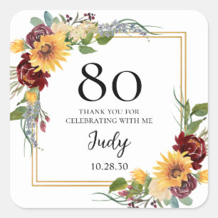 Zonnebloemen Bedankt voor je 80e verjaardag Vierkante Sticker
