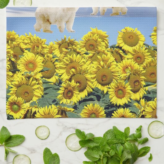 Zonnebloemen Beer keukenhanddoek (Gevouwen)