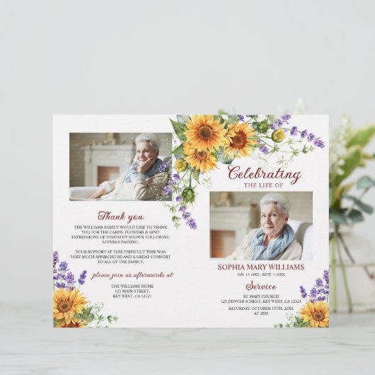 Zonnebloemen begrafenisprogramma | Volgorde van de (Staand voorkant)