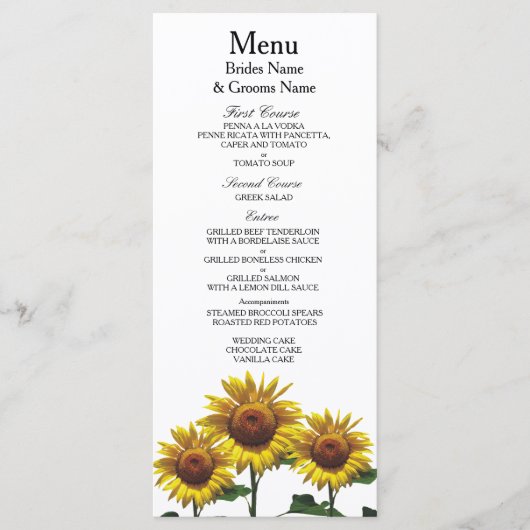 Zonnebloemen Betonprijzensets Menu (Voorkant)