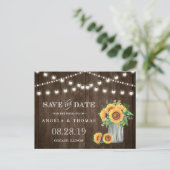 Zonnebloemen Bewaar de datum Rustieke Houten Strij Aankondigingskaart (Staand voorkant)