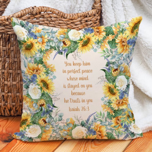 Zonnebloemen Bijbel houden perfecte vrede Kussen (Sunflower Christian Bible verse pillow)