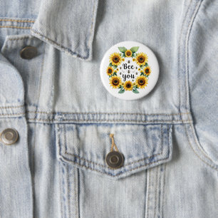 Zonnebloemen Bijen Bij Jou Schattig Trendy Inspire Ronde Button 5,7 Cm