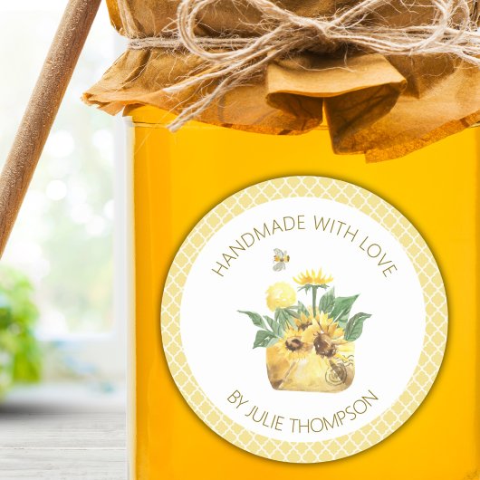 Zonnebloemen & Bijen 🍯 Gele Honingraat Custom Hon Ronde Sticker