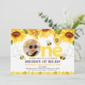 Zonnebloemen Bijen Harten Dag Foto 1e verjaardag Kaart (Staand voorkant)