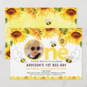 Zonnebloemen Bijen Harten Dag Foto 1e verjaardag Kaart (Voorkant / Achterkant)