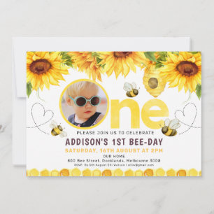 Zonnebloemen Bijen Harten Dag Foto 1e verjaardag Kaart