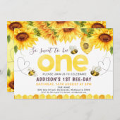 Zonnebloemen Bijen Harten Eerste Dag van de Dag va Kaart (Voorkant / Achterkant)