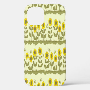 Zonnebloemen, bijen, leuk naadloos patroon. iPhone 12 hoesje