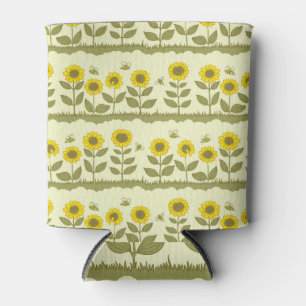 Zonnebloemen, bijen, schattig naadloos patroon. blikjeskoeler