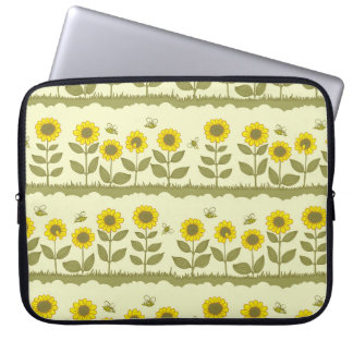 Zonnebloemen, bijen, schattig naadloos patroon. laptop sleeve