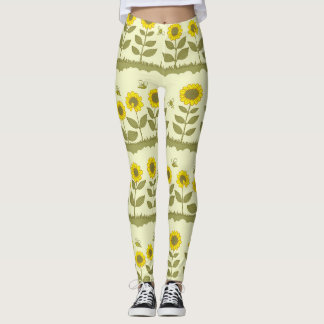 Zonnebloemen, bijen, schattig naadloos patroon. leggings